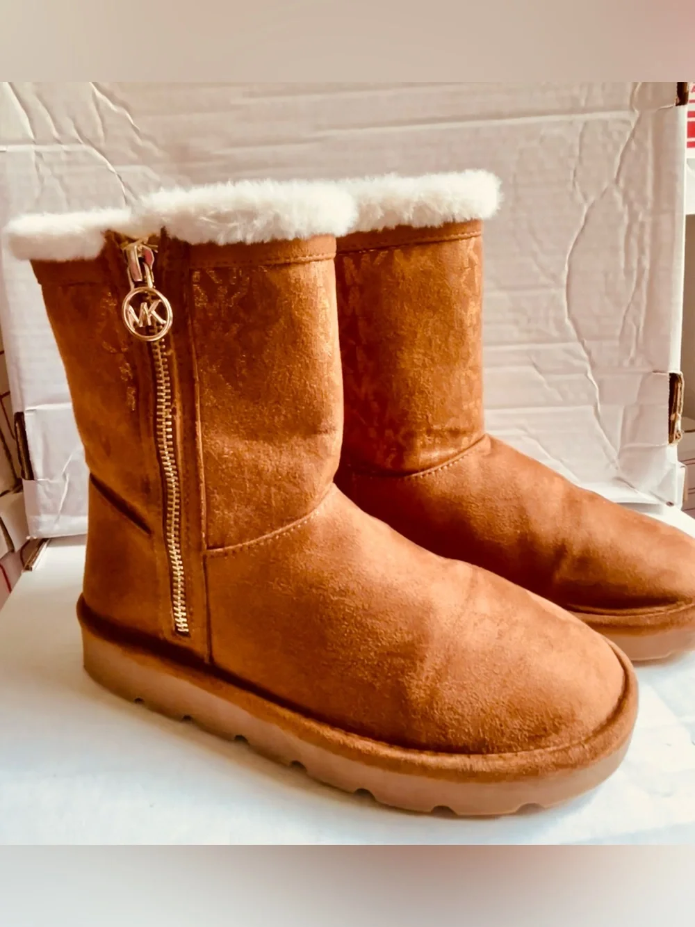 Michael Kors Kids Chestnut Suede Shearling Zip Boots | Size 2